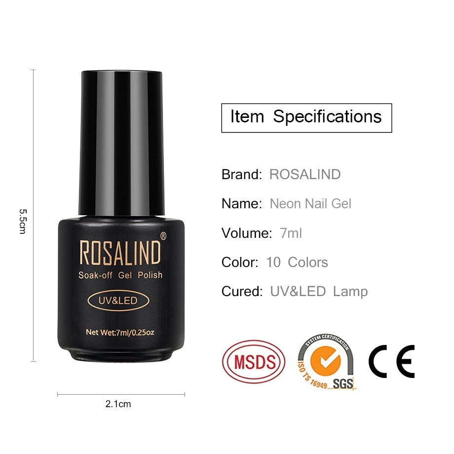ROSALIND Neon Gel Polish varnishes Hybrid Nails For Manicure 7ML Semi Permanent Soak off Primer Base Top Coat Gel Nail Polish